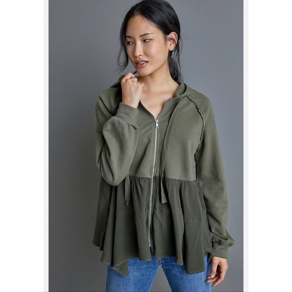 t.la Anthropologie Lavande Tunic Hoodie Zip Front Moss Green Small